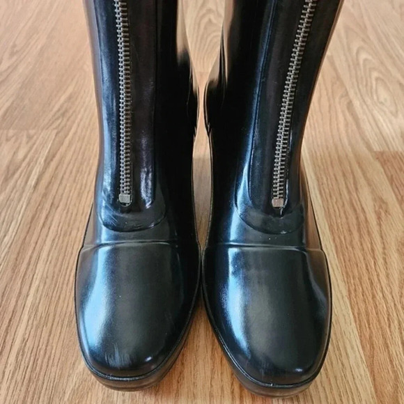 Hunter Mid Calf Gloss Zipper Wedge Waterproof Rain Boots Black Size 7. - Picture 8 of 12